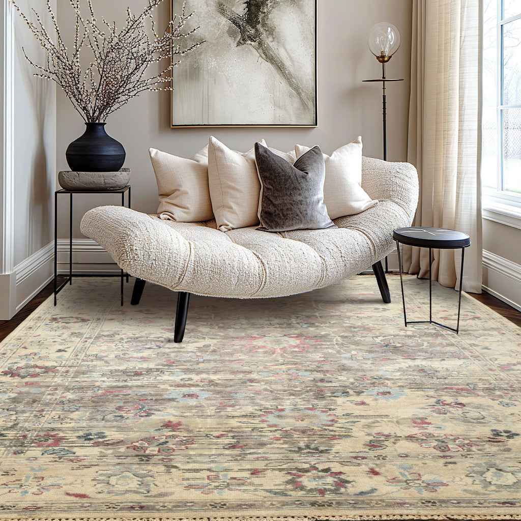 6x9 Taupe, Gray, Ivory Color Hand Knotted Oushak Wool Transitional Oriental Rug
