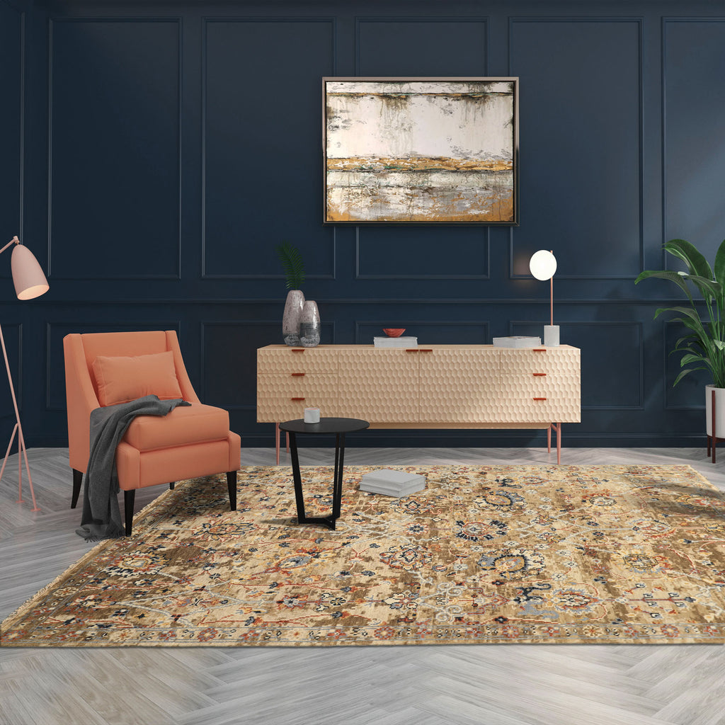 6x9 Beige, Rust, Navy Color Hand Knotted Oushak Wool Arts & Crafts Oriental Rug