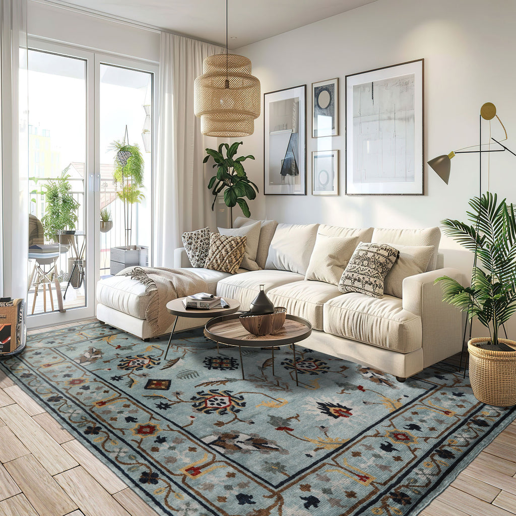 8x10 Aqua, Brown, Gold Color Hand Knotted Tibetan Wool Arts & Crafts Oriental Rug