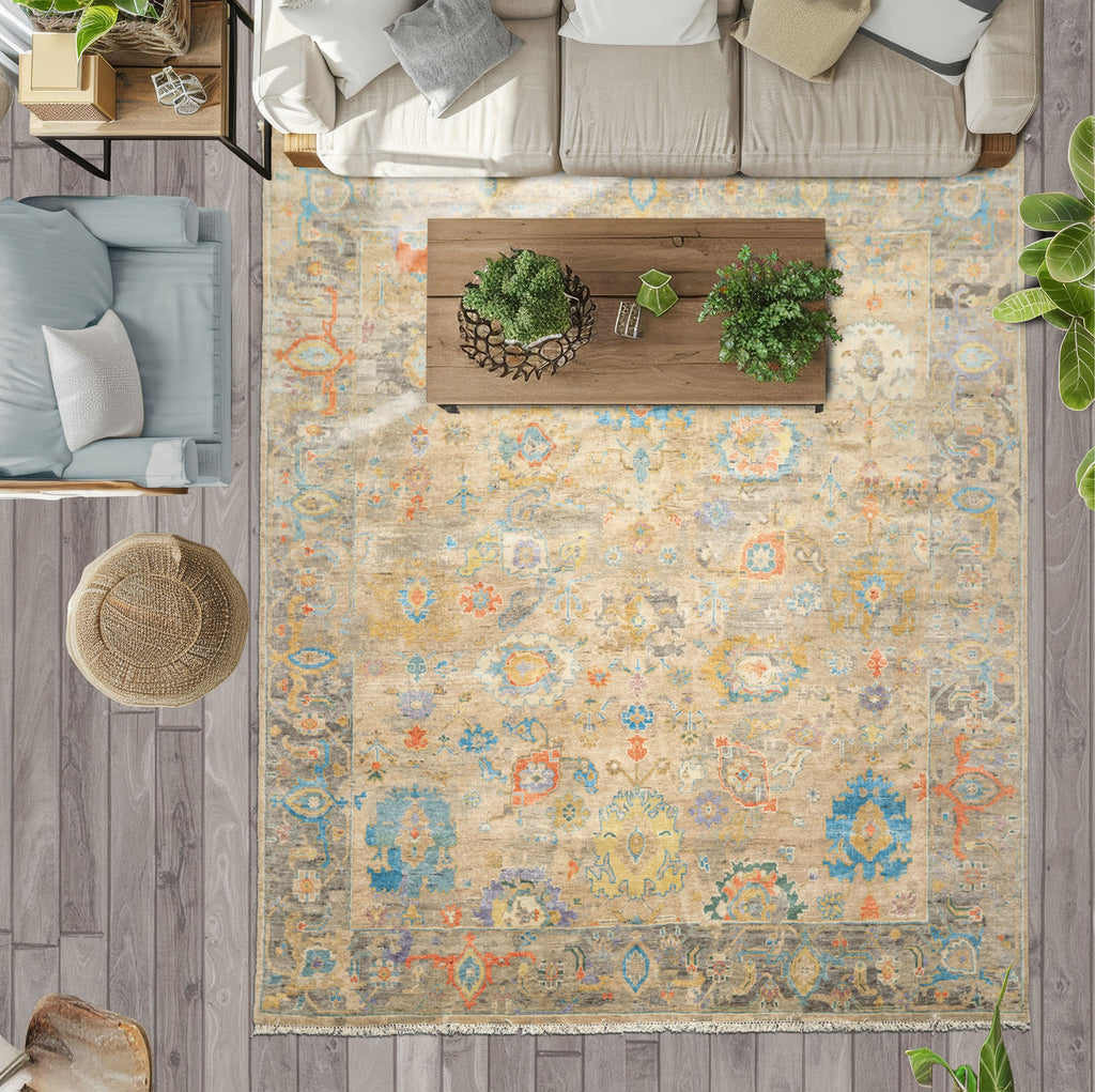 8x10 Taupe, Beige, Gray Color Hand Knotted Oushak Wool Arts & Crafts Oriental Rug