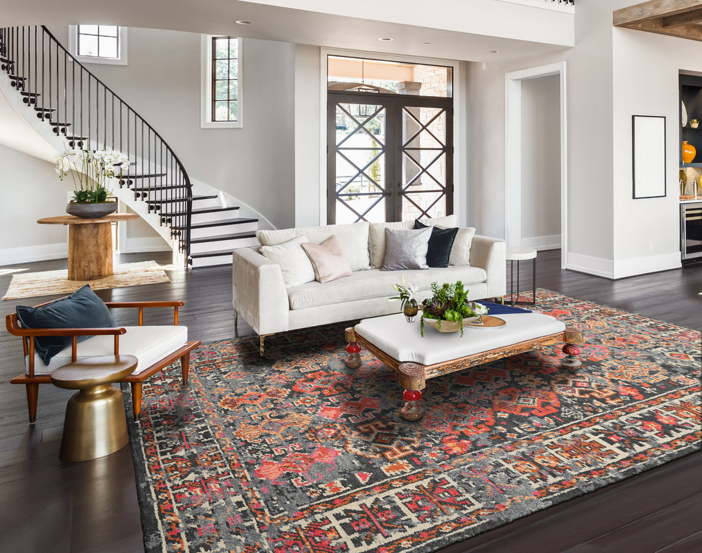 6x9 Gray, Ivory, Caramel Color Hand Knotted Indo Tibetan Wool Transitional Oriental Rug