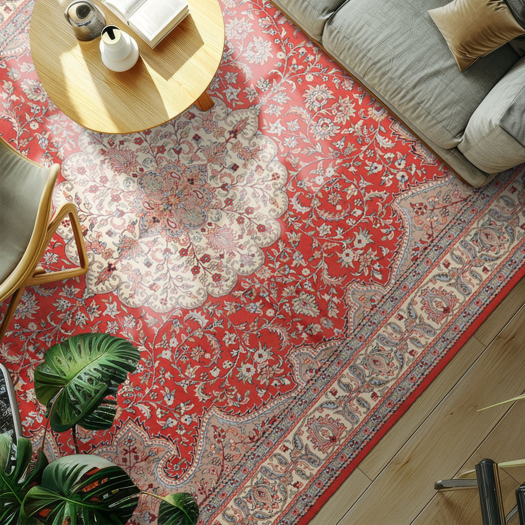 9x12 Orange, Ivory, Taupe Color Hand Knotted Indo Tabriz Wool Traditional Oriental Rug