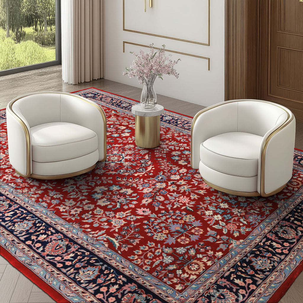 6x9 Red, Navy, Ivory Color Hand Knotted Indo Kashan New Zealand Wool Traditional Oriental Rug