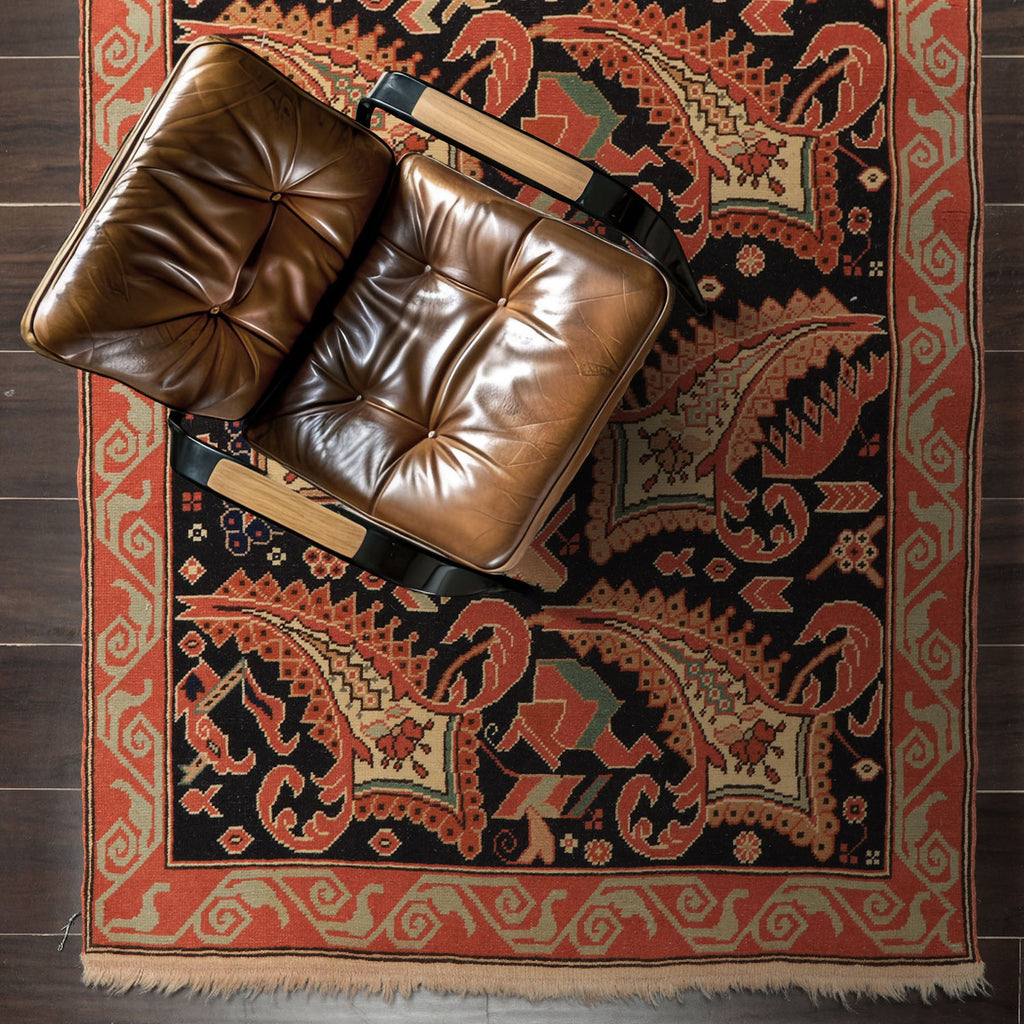 3x5 Charcoal, Burnt Orange, Ivory Color Hand Knotted Oushak Wool Arts & Crafts Oriental Rug