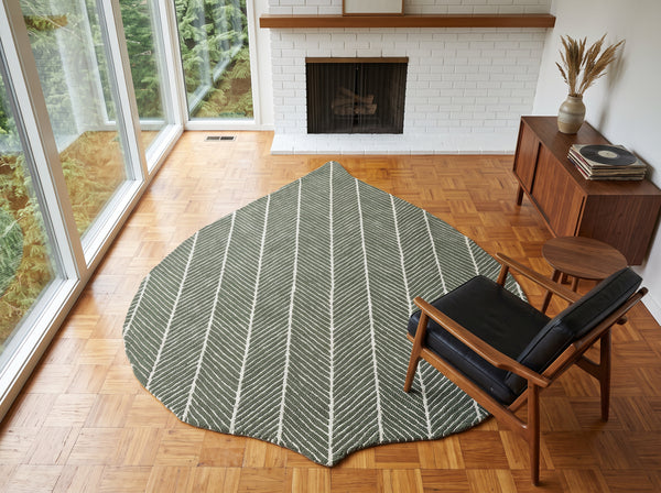 Multi Size Green Beige Color Hand Hooked Leaf Jute loop Contemporary Oriental Rug