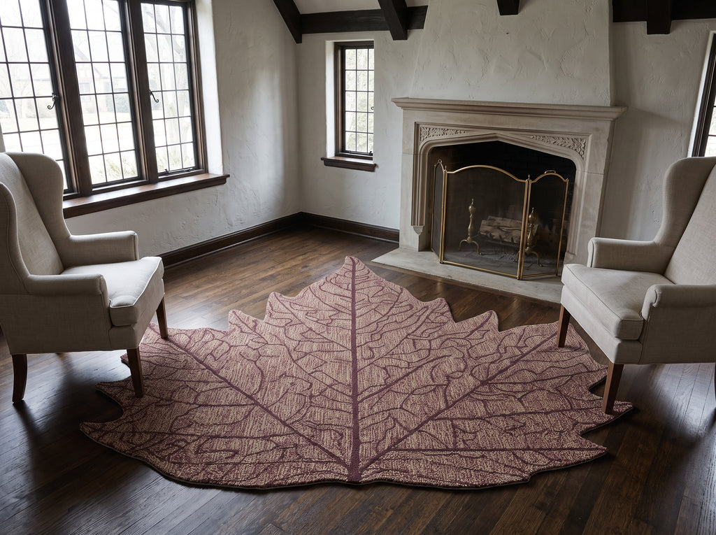 Multi Size Tan Rust Maroon Color Hand Hooked Leaf Jute loop Contemporary Oriental Rug