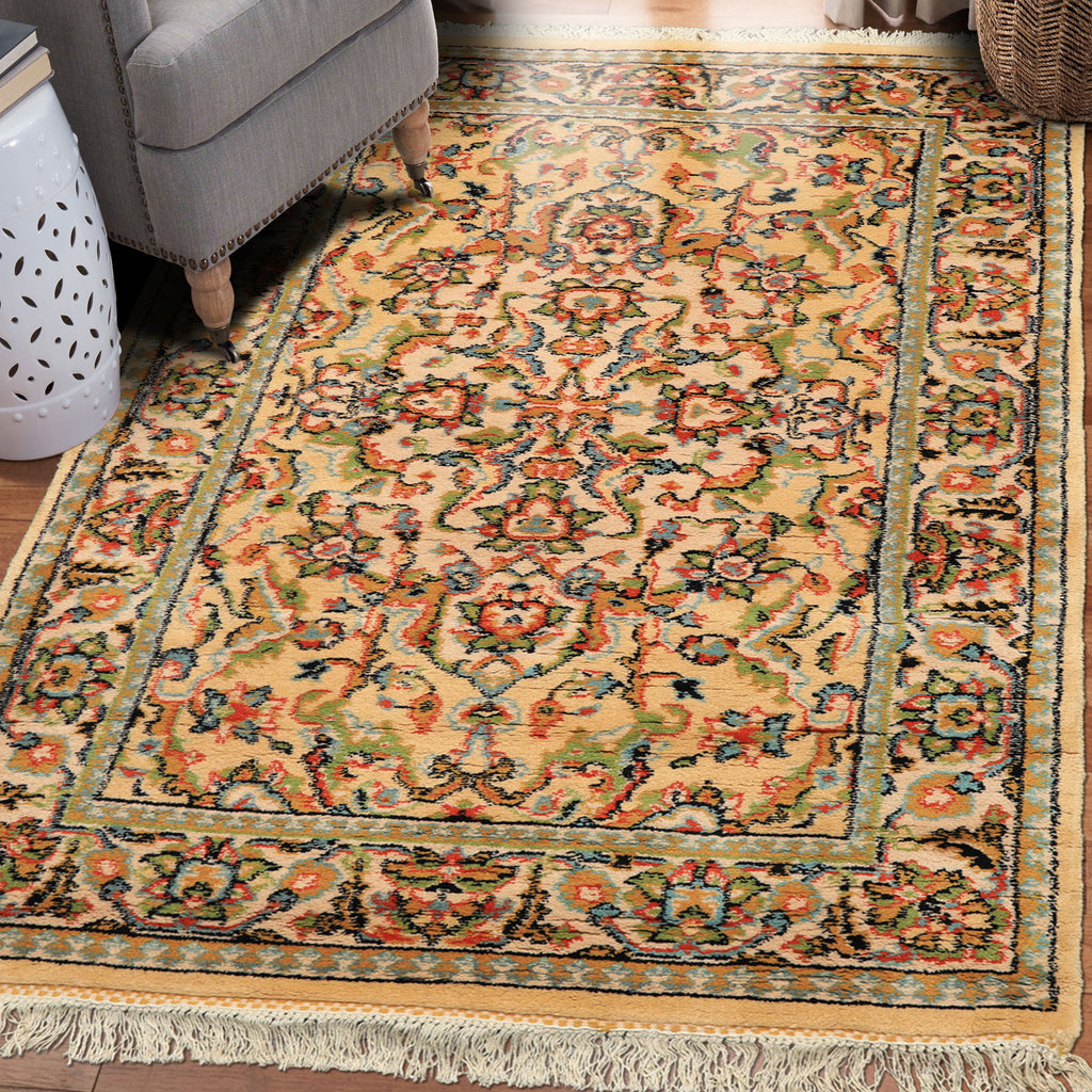 4x6 Beige, Lime, Burnt Orange Color Hand Knotted Indo Oushak Wool Arts & Crafts Oriental Rug