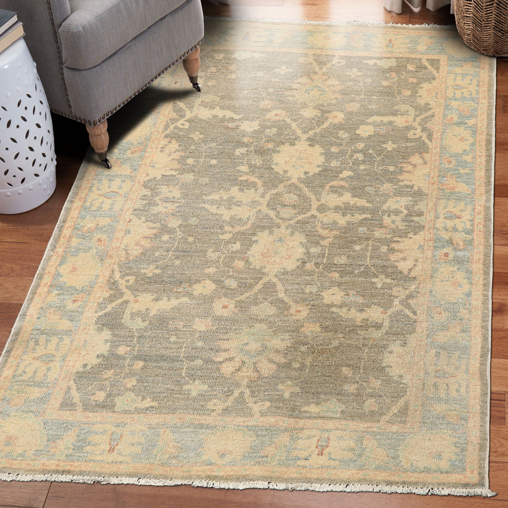 3x5 Gray, Aqua, Moss Color Hand Knotted Peshawar Wool Traditional Oriental Rug