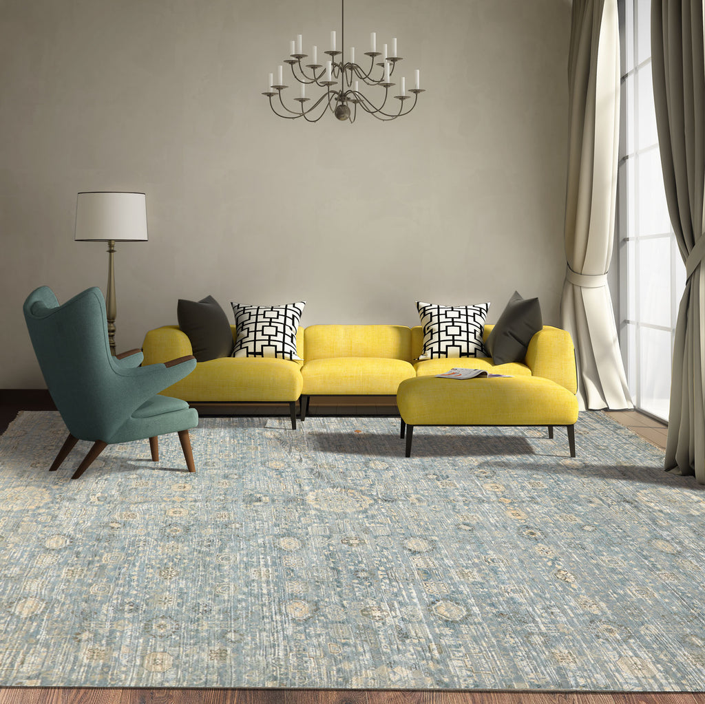 9x12 Aqua, Ivory, Beige Color Hand Knotted Tibetan Wool & Silk Modern & Contemporary Oriental Rug