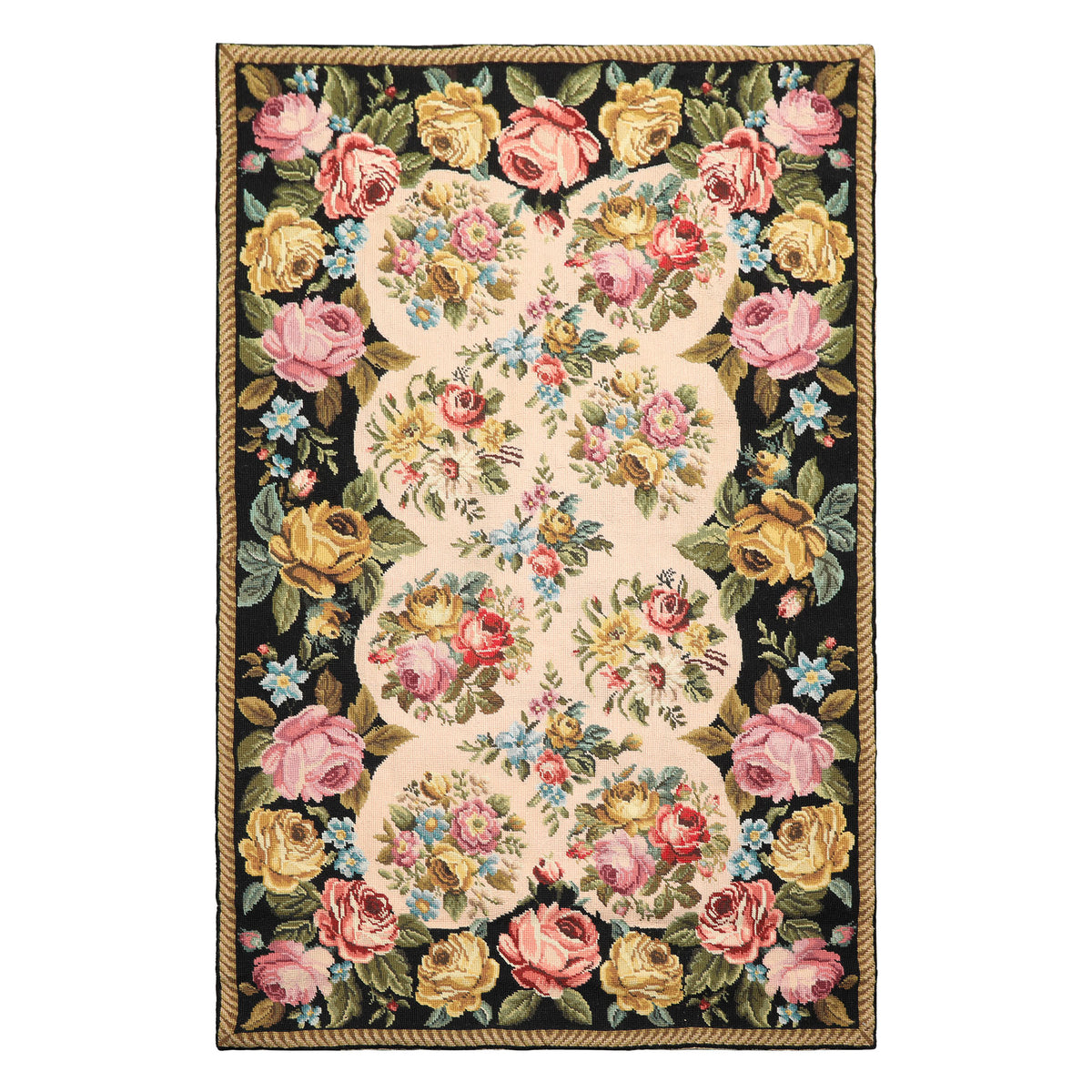Frenzy Rugs 4x6 Blush French Needlepoint Traditional Botanical Floral Frenzy Hand ...