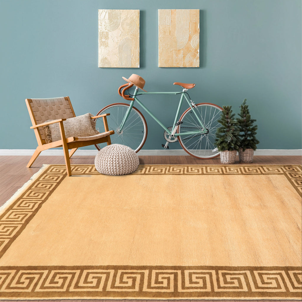 6x9 Mocha, Olive, Color Hand Knotted Tibetan Wool Transitional Oriental Rug