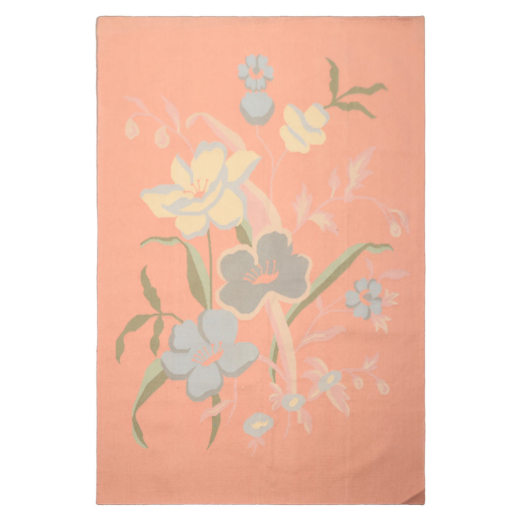 6x9 Blush, Aqua, Ivory Color Hand Woven Dhurry Kilim Wool Transitional Oriental Rug