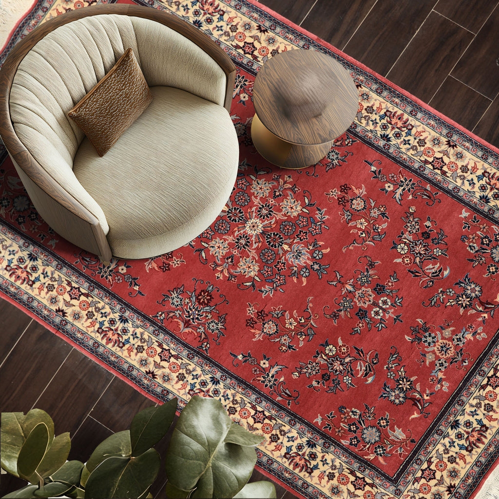 4x6 Rose, Ivory, Aqua Color Hand Knotted Pak Persian Sarouk New Zealand Wool Traditional Oriental Rug