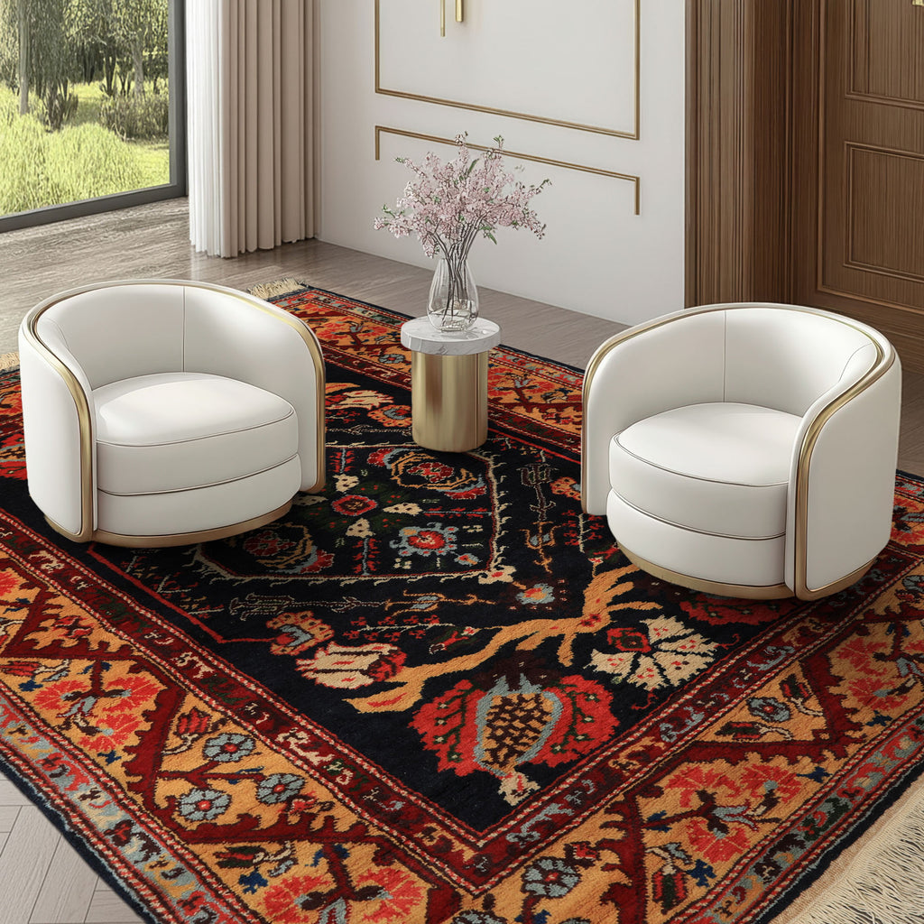 4x6 Navy, Gold, Burgundy Color Hand Knotted Turkish Oushak Wool Arts & Crafts Oriental Rug