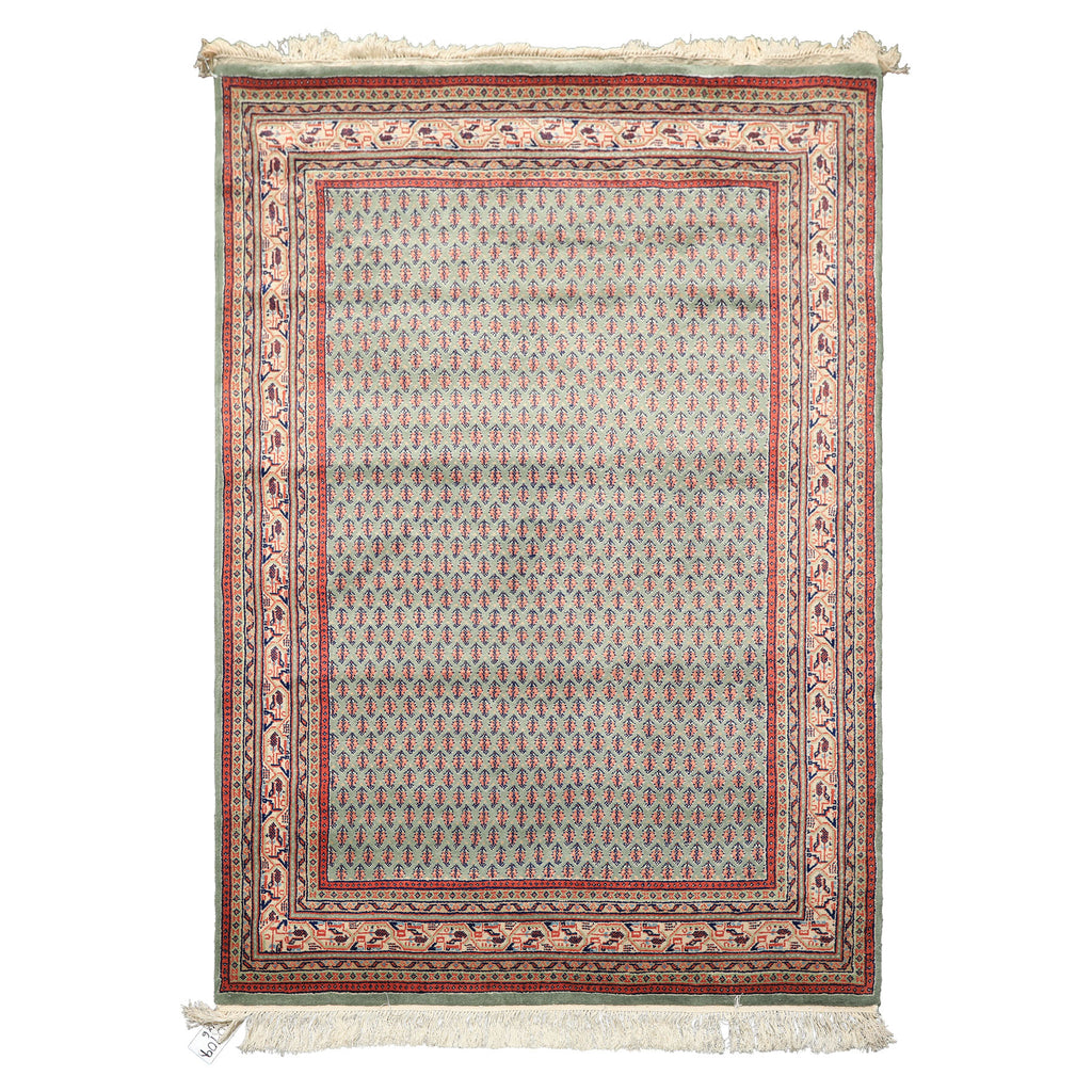 4x6 Sage, Rose, Blush Color Hand Knotted Boteh Wool Traditional Oriental Rug