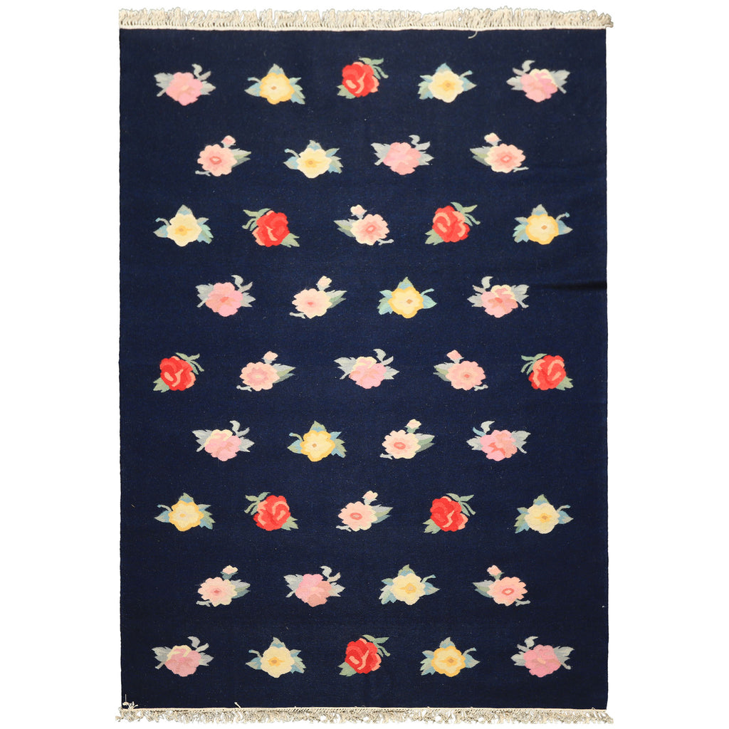 6x9 Navy, Multi, Color Hand Woven Caucasian Kilim Wool Transitional Oriental Rug