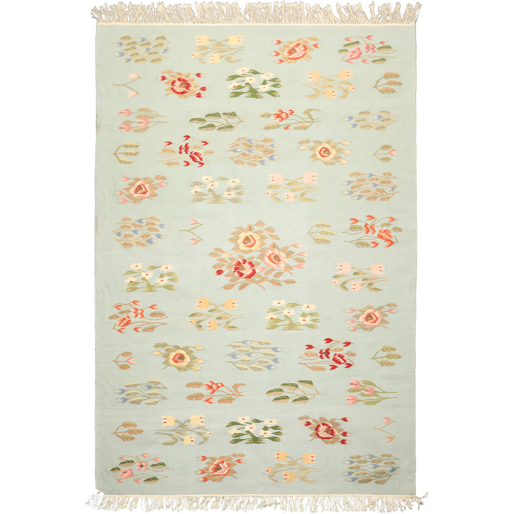 6x9 Mint, Green, Blush Color Hand Woven Caucasian Kilim Wool Transitional Oriental Rug