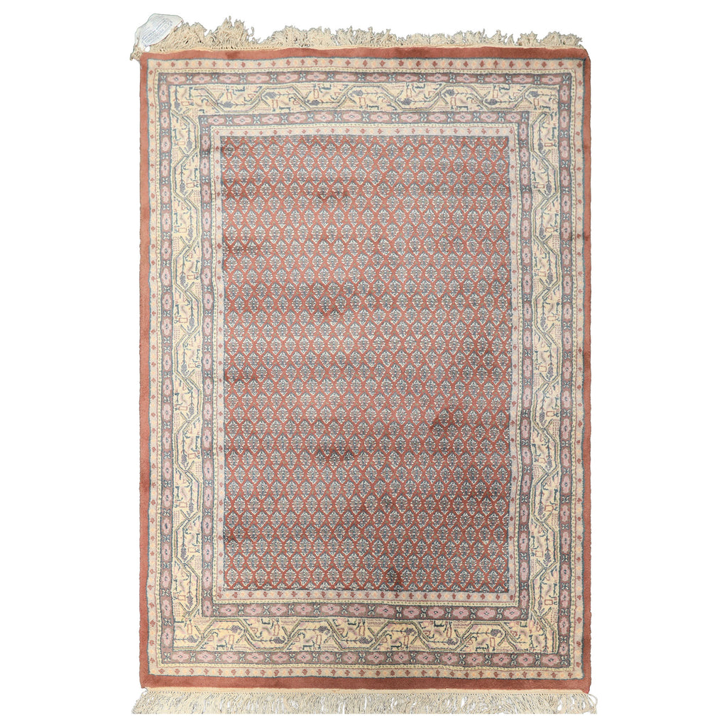 4x6 Rose, Ivory, Taupe Color Hand Knotted Boteh Wool Traditional Oriental Rug
