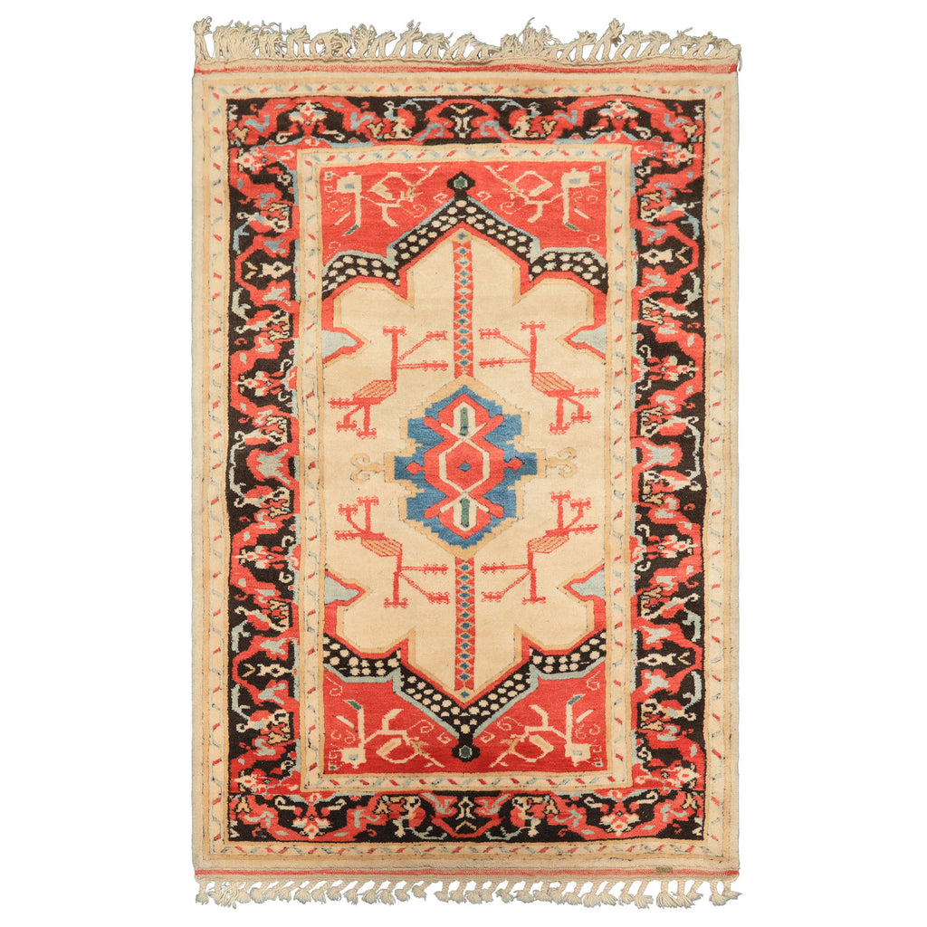 3x5 Light Peach, Coral, Aqua Color Hand Knotted Turkish Kula Wool Traditional Oriental Rug