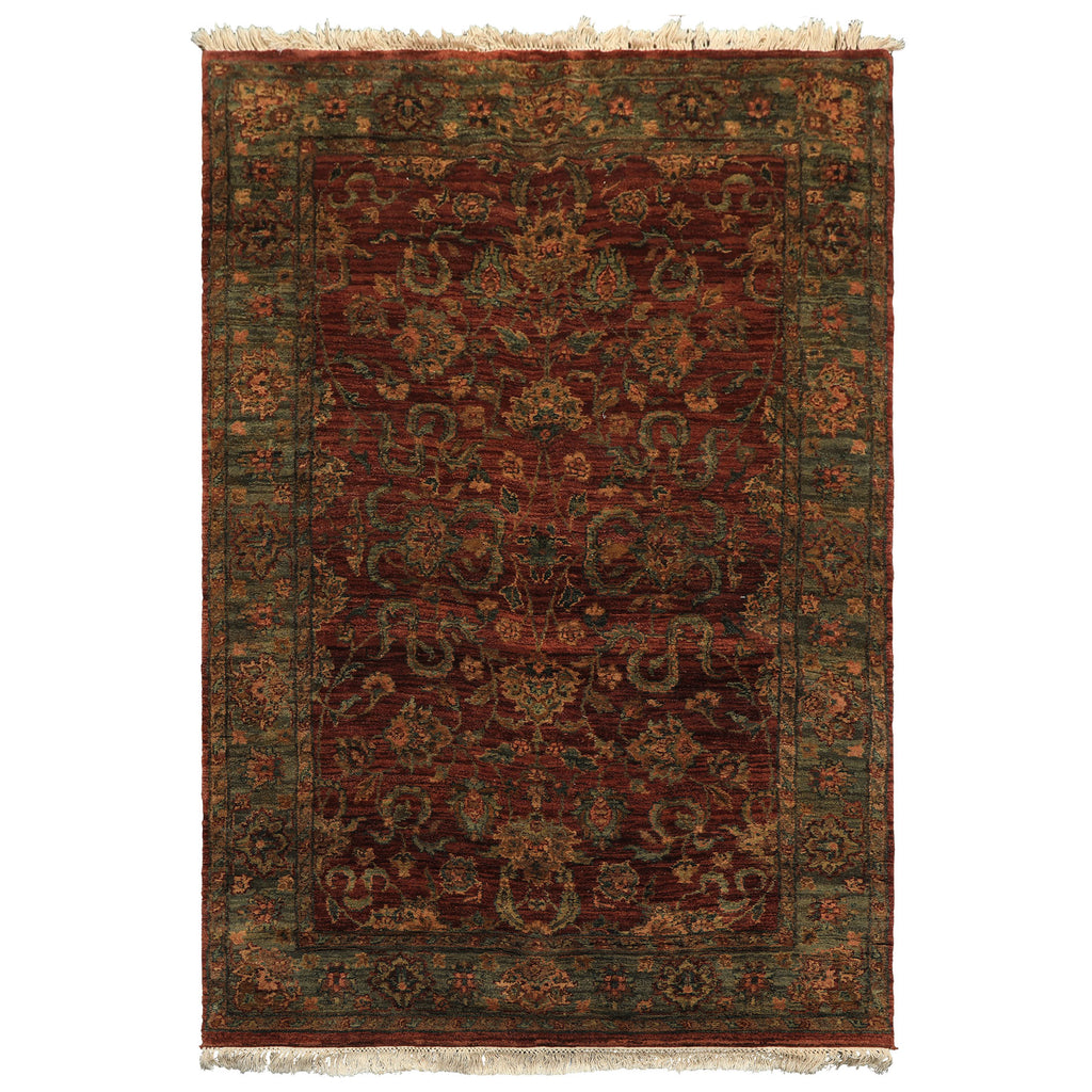 4x6 Rust, Green, Gold Color Hand Knotted Samad Wool Traditional Oriental Rug