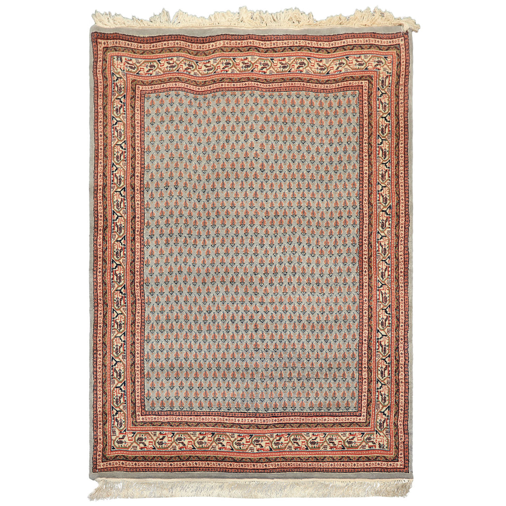 4x6 Slate, Ivory, Rose Color Hand Knotted Boteh Wool Traditional Oriental Rug
