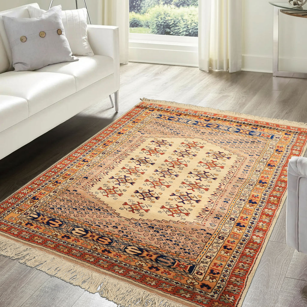 4x6 Beige, Burnt Orange, Gold Color Hand Knotted Turkish Kula Wool Traditional Oriental Rug