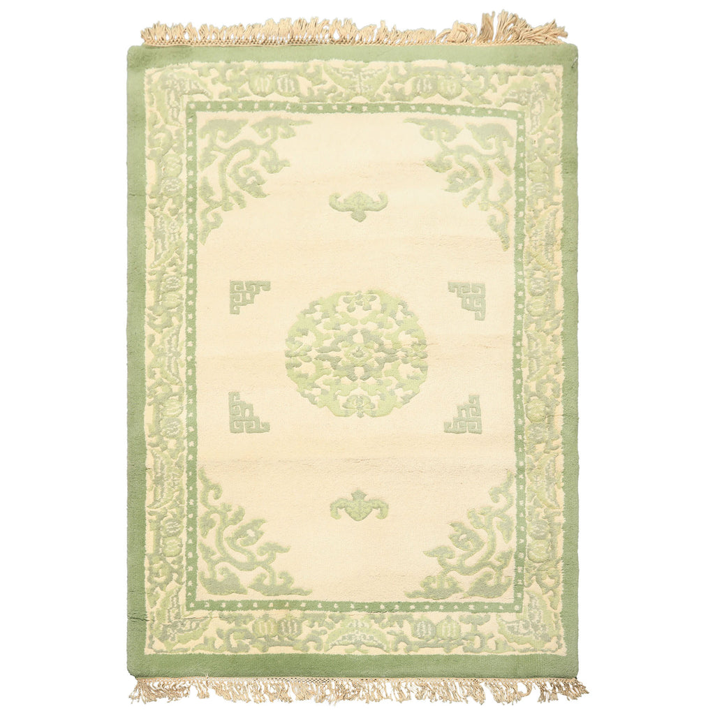 4x6 Ivory, Sage, Color Hand Knotted French Aubusson savonnerie Wool Traditional Oriental Rug