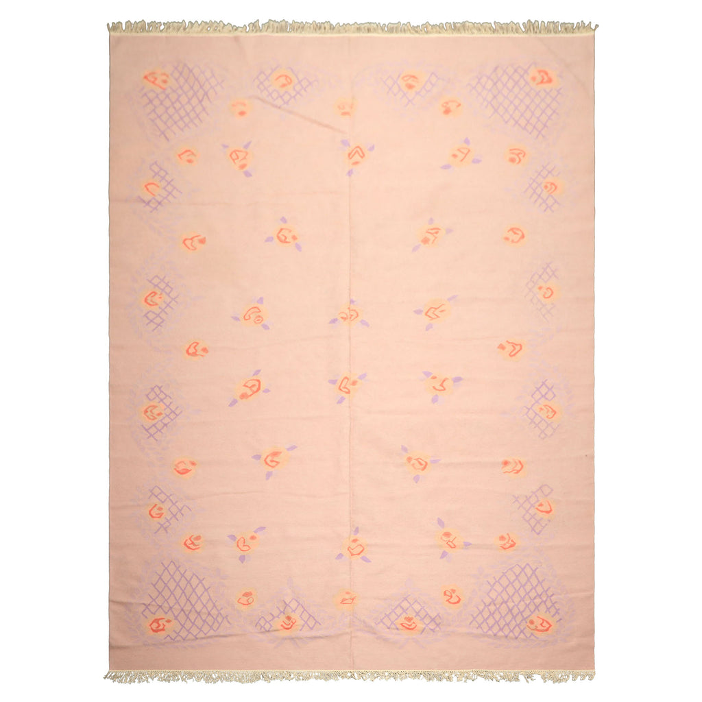 9x12 Baby Pink, Lavender, Blush Color Hand Woven Dhurry Kilim Wool Transitional Oriental Rug