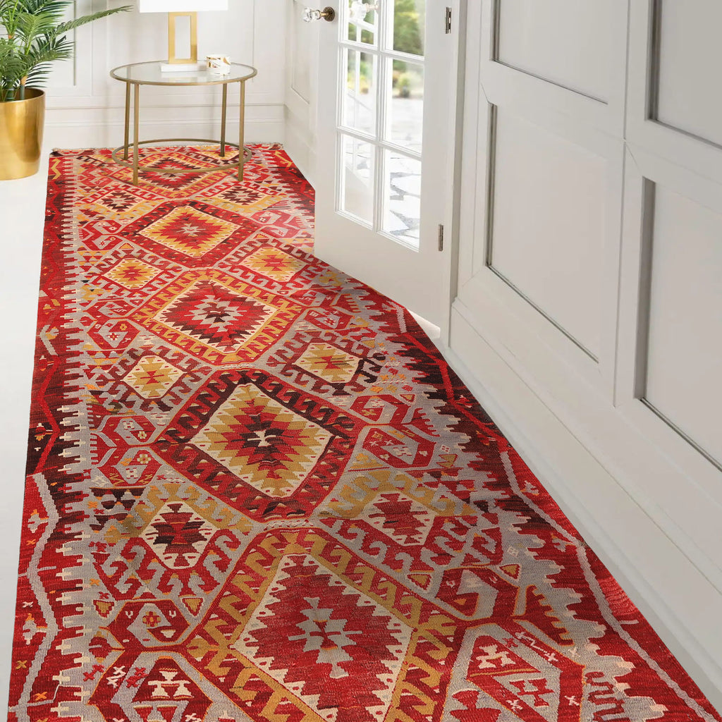 5x9 Gray, Rust, Red Color Hand Woven Turkish Kilim Wool Traditional Oriental Rug