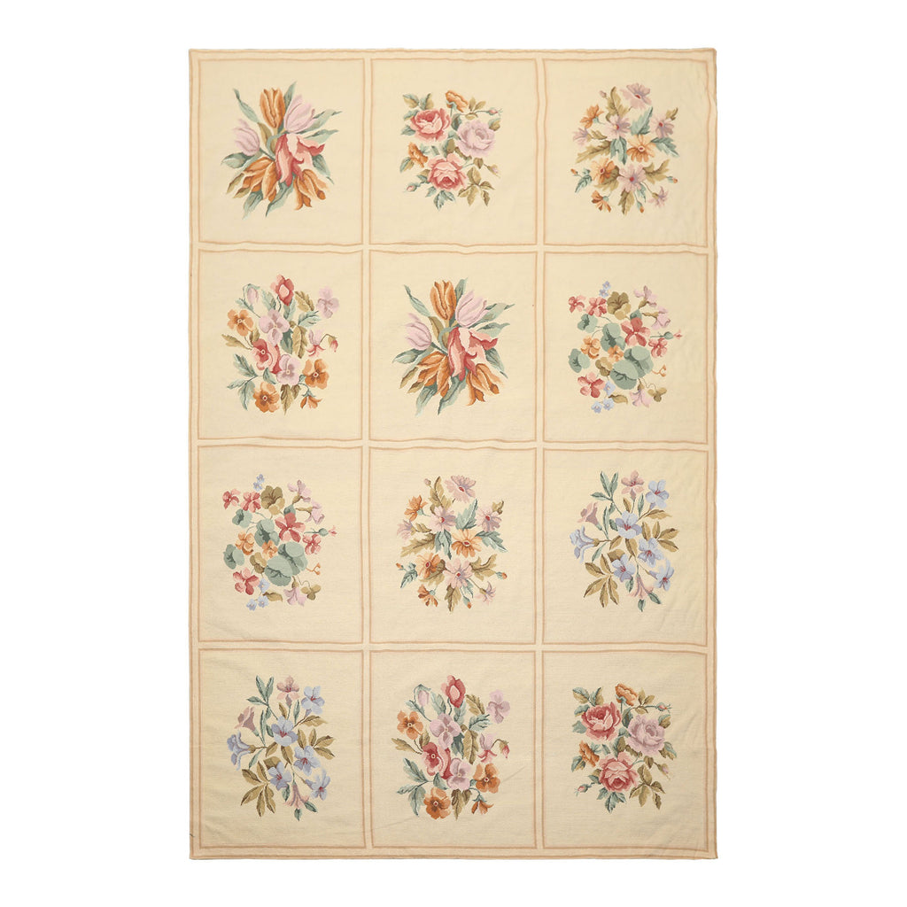 6x9 Ivory, Pink, Lavender Color Hand Woven French Aubusson Needlepoint Wool Traditional Oriental Rug