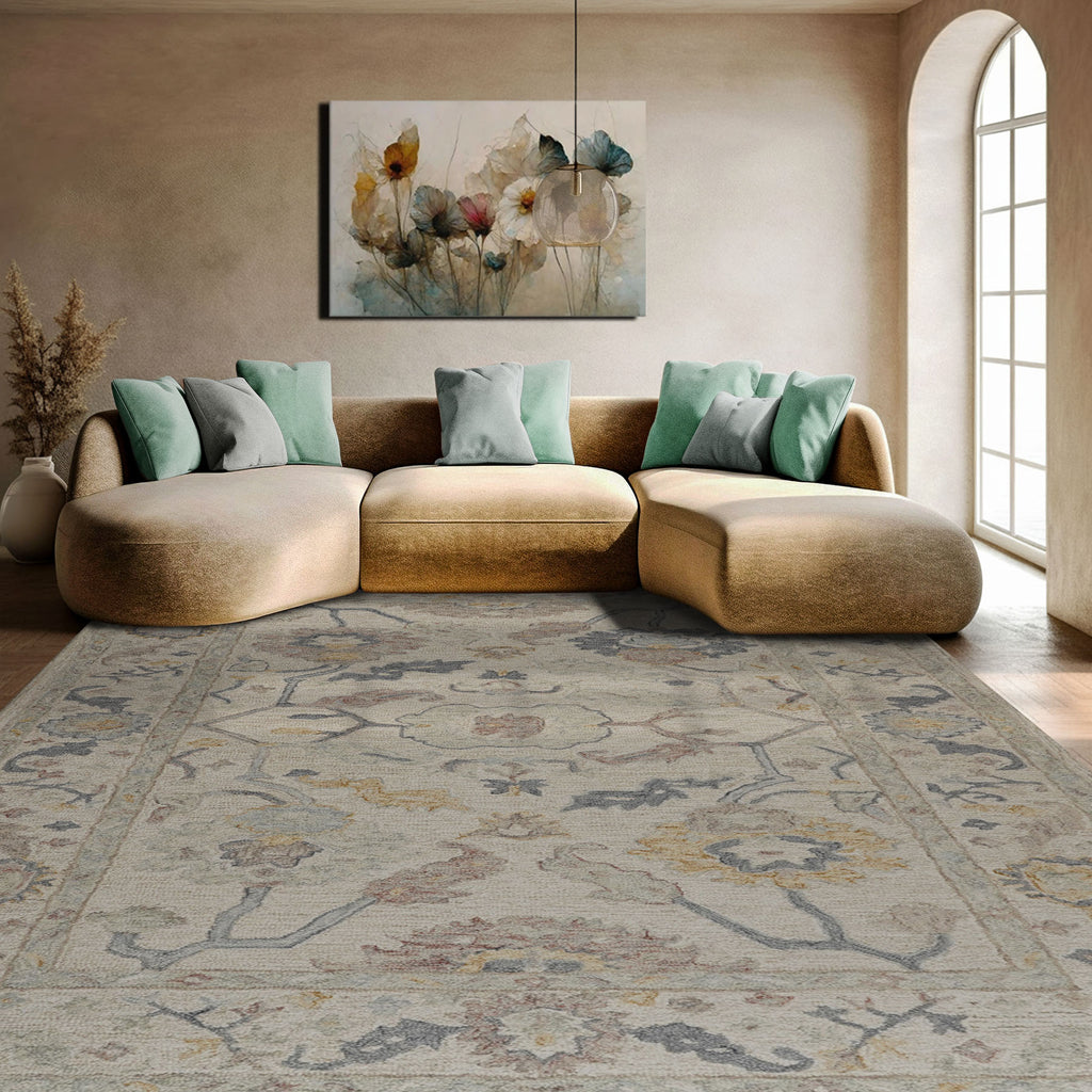 Multi Size Beige Gray Mint Color Hand Loomed  Wool  Oriental Rug