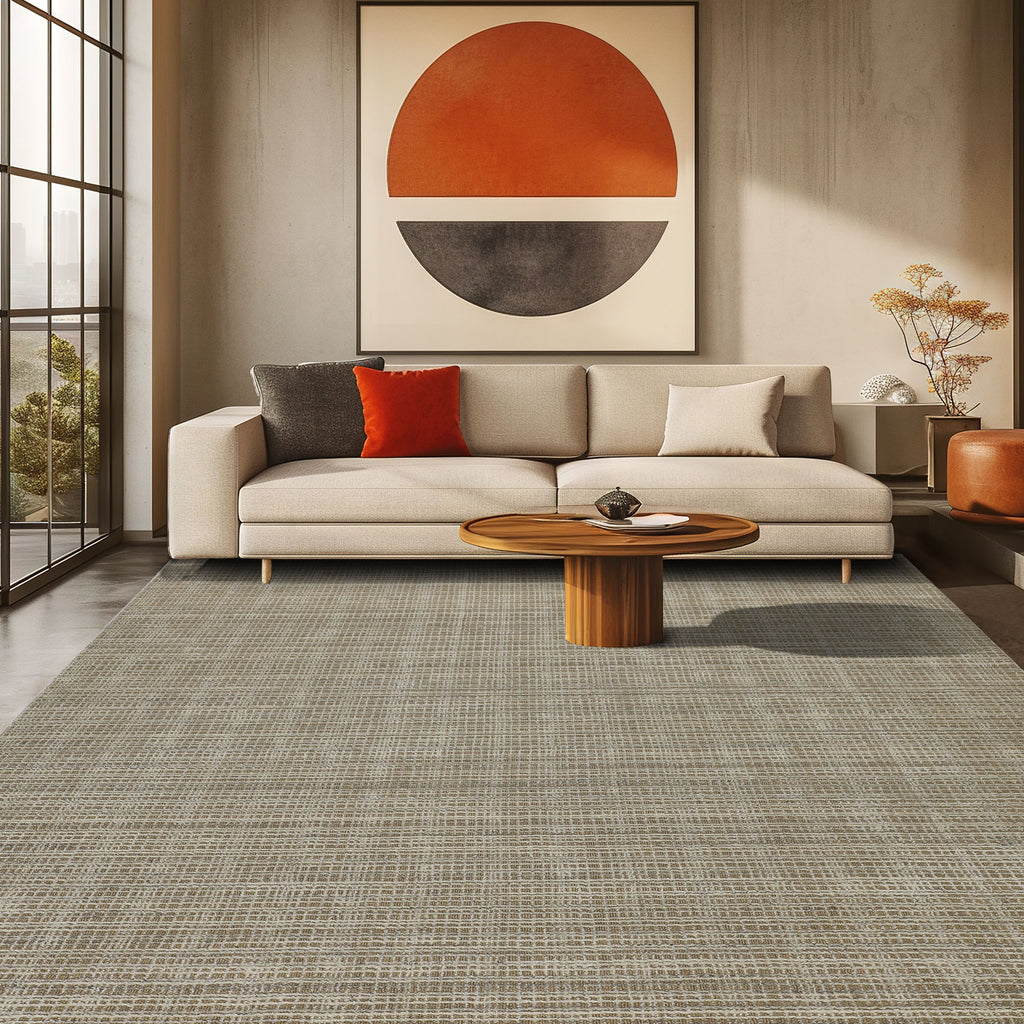 8x10 Tan, Ivory, Color Hand Loomed  Wool & Jute Modern & Contemporary Oriental Rug