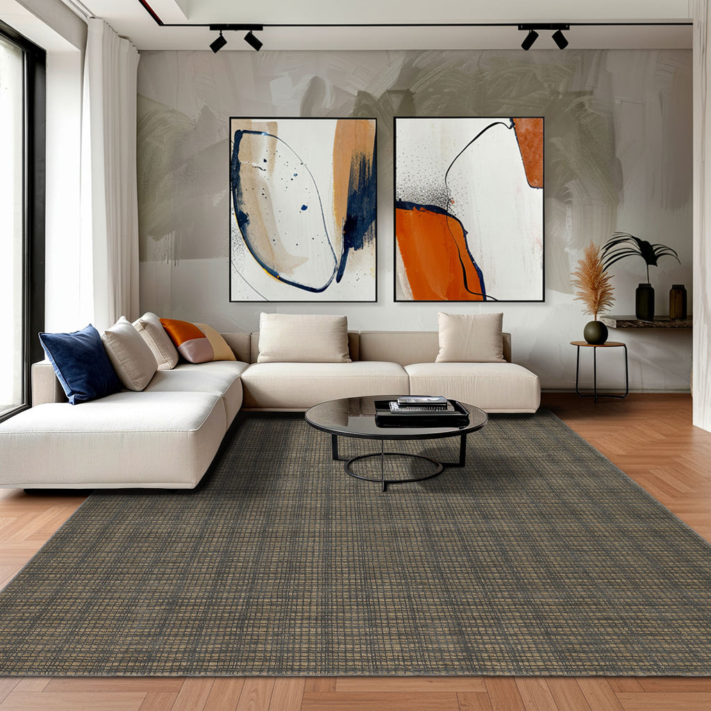 8x10 Tan, Dark gray, Color Hand Loomed  Wool & Jute Modern & Contemporary Oriental Rug
