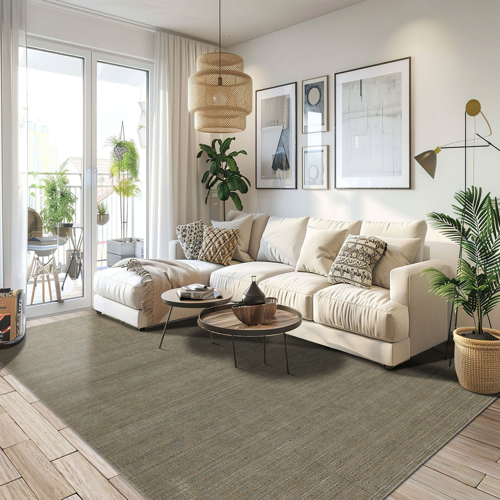 8x10 Tan, Gray, Color Hand Loomed  Wool & Jute Modern & Contemporary Oriental Rug
