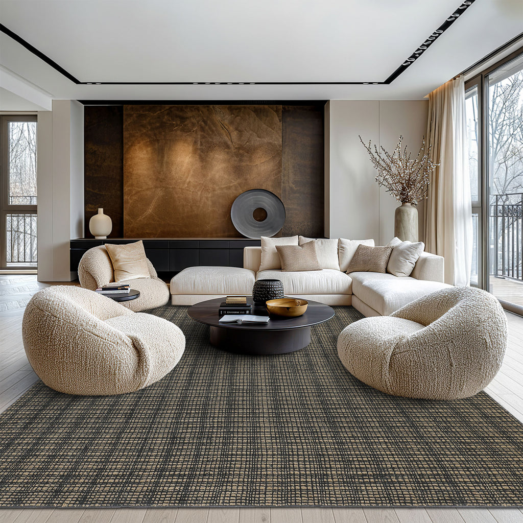 8x10 Tan, Black, Color Hand Loomed  Wool & Jute Modern & Contemporary Oriental Rug