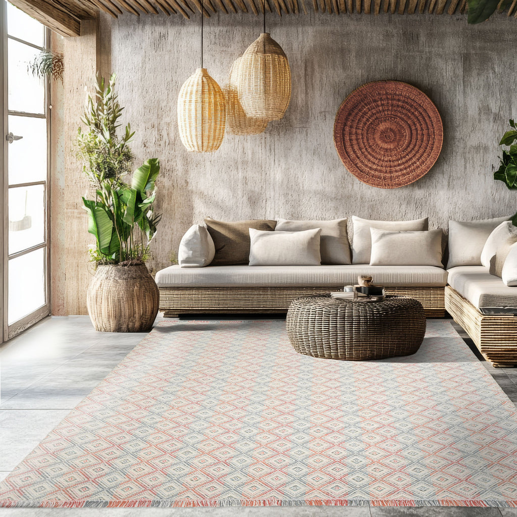 Multi Size Coral White Slate grey Color Hand Woven  Wool Modern & Contemporary Oriental Rug