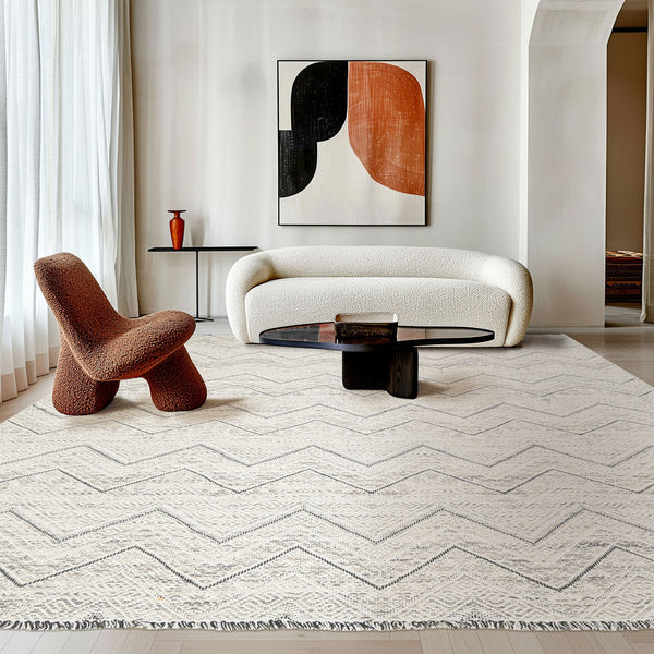 Multi Size Ivory Black Beige Color Hand Woven  Wool Modern & Contemporary Oriental Rug