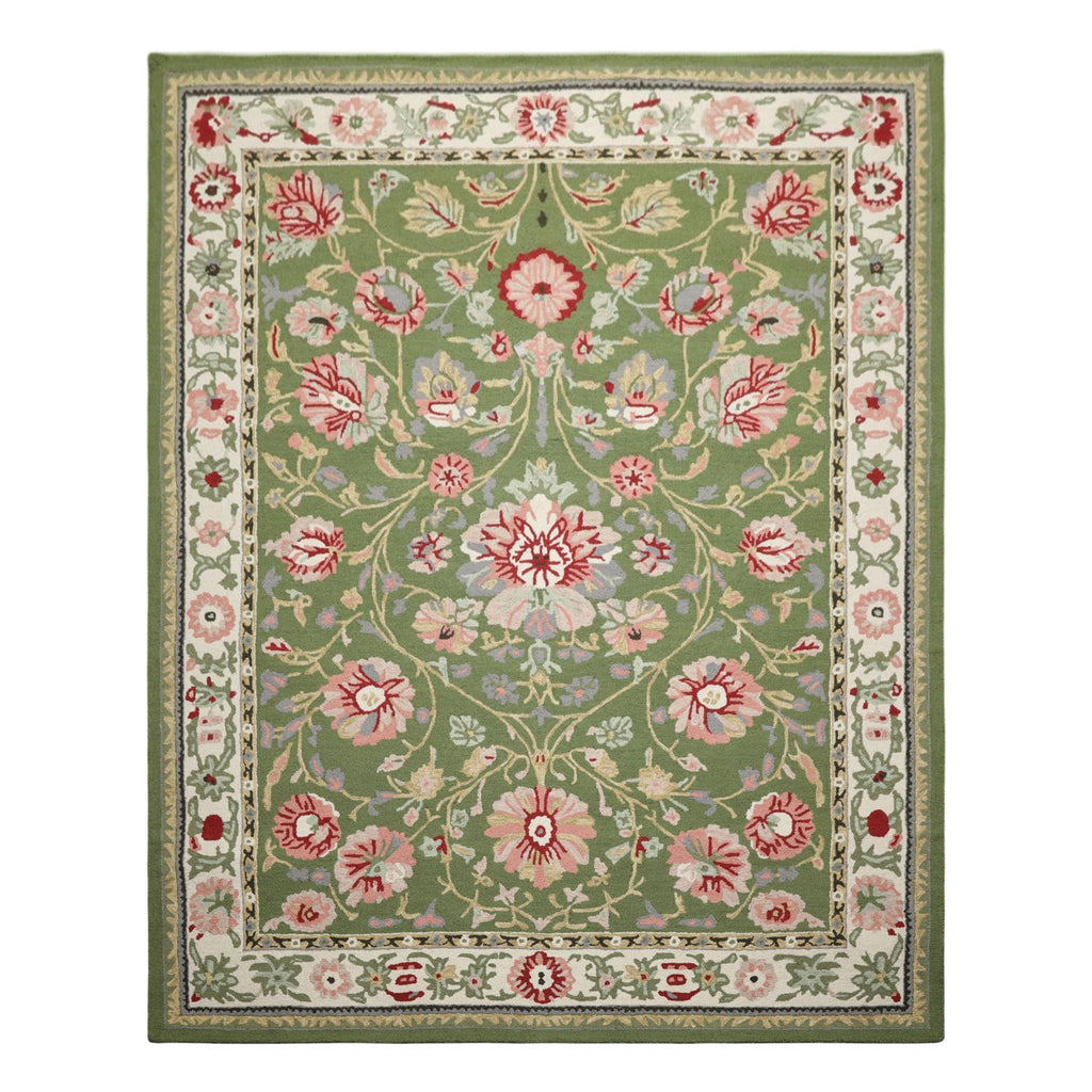 8x10 Sage, Cream, Blush Color Hand Hooked  Wool Traditional Oriental Rug