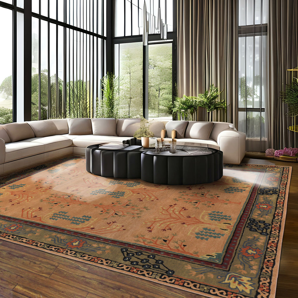 9x12 Peach, Pistachio, Blue Color Hand Tufted  Wool  Oriental Rug