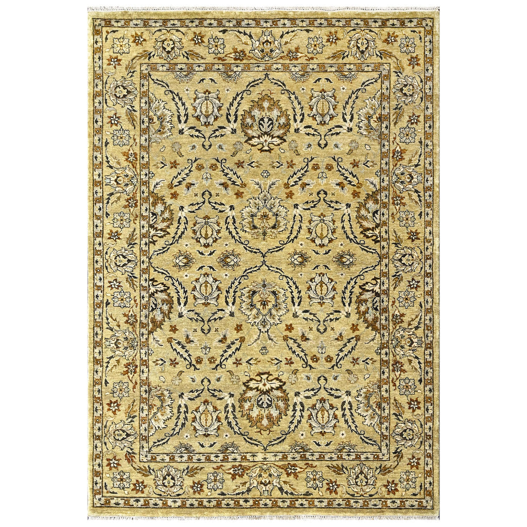 6x9 Pistachio, Brown, Black Color Hand Knotted Oushak Wool Traditional Oriental Rug