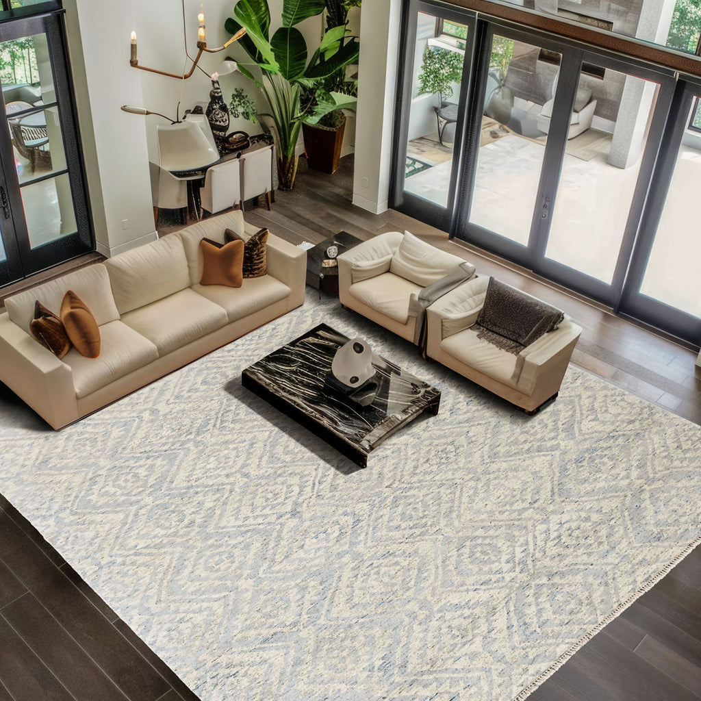 Multi Size Gray Blue Color Hand Knotted Oushak Wool  Oriental Rug