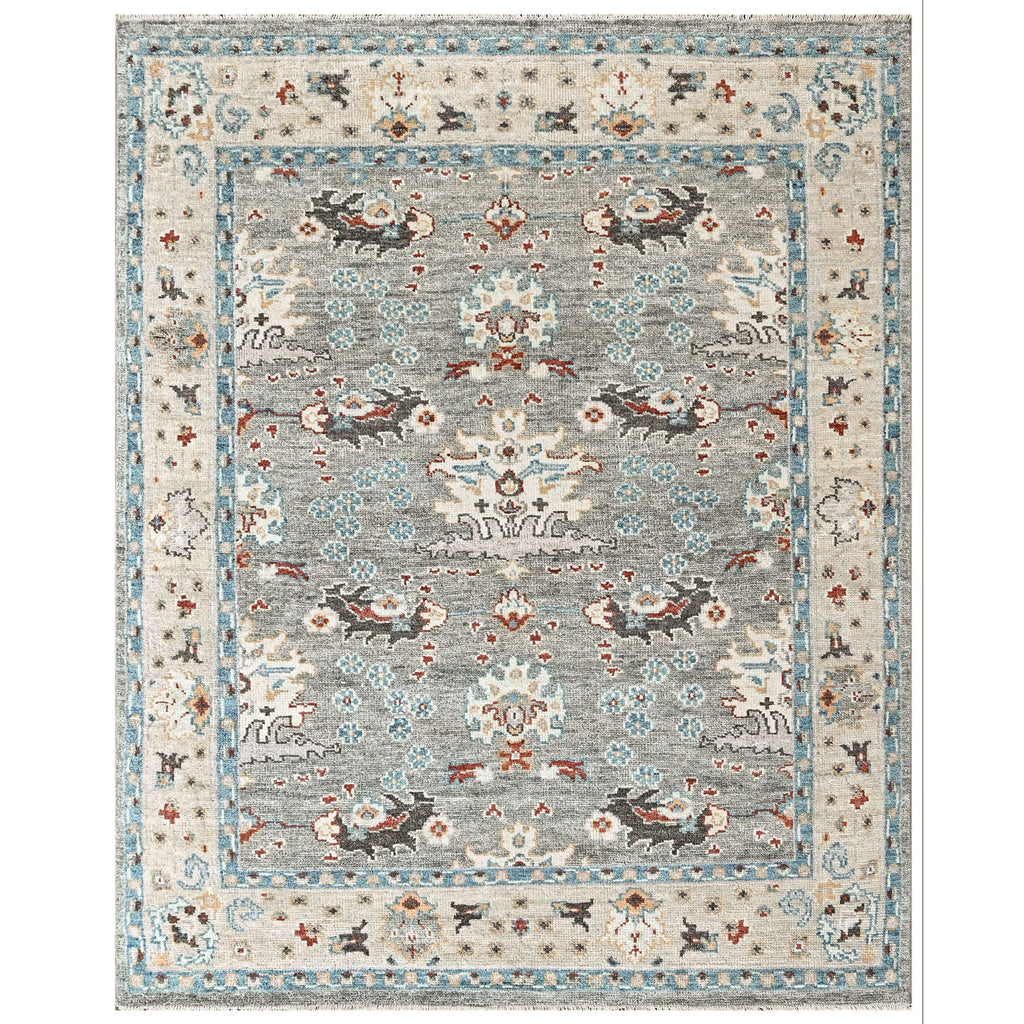 8x10 Gray, Beige, Aqua Color Hand Knotted Oushak Wool Transitional Oriental Rug