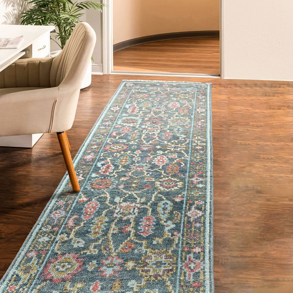 Multi Size Teal Blush Green Color Hand Knotted Oushak Wool Arts and Crafts Oriental Rug