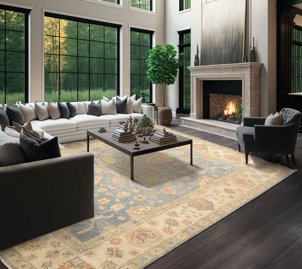 9x12 Beige, Blue, Taupe Color Hand Knotted Tibetan Wool Modern & Contemporary Oriental Rug