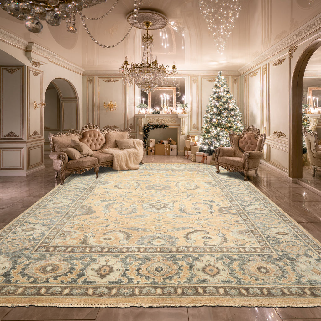 9x12 Mocha, Slate, Brown Color Hand Knotted Oushak Wool Arts & Crafts Oriental Rug