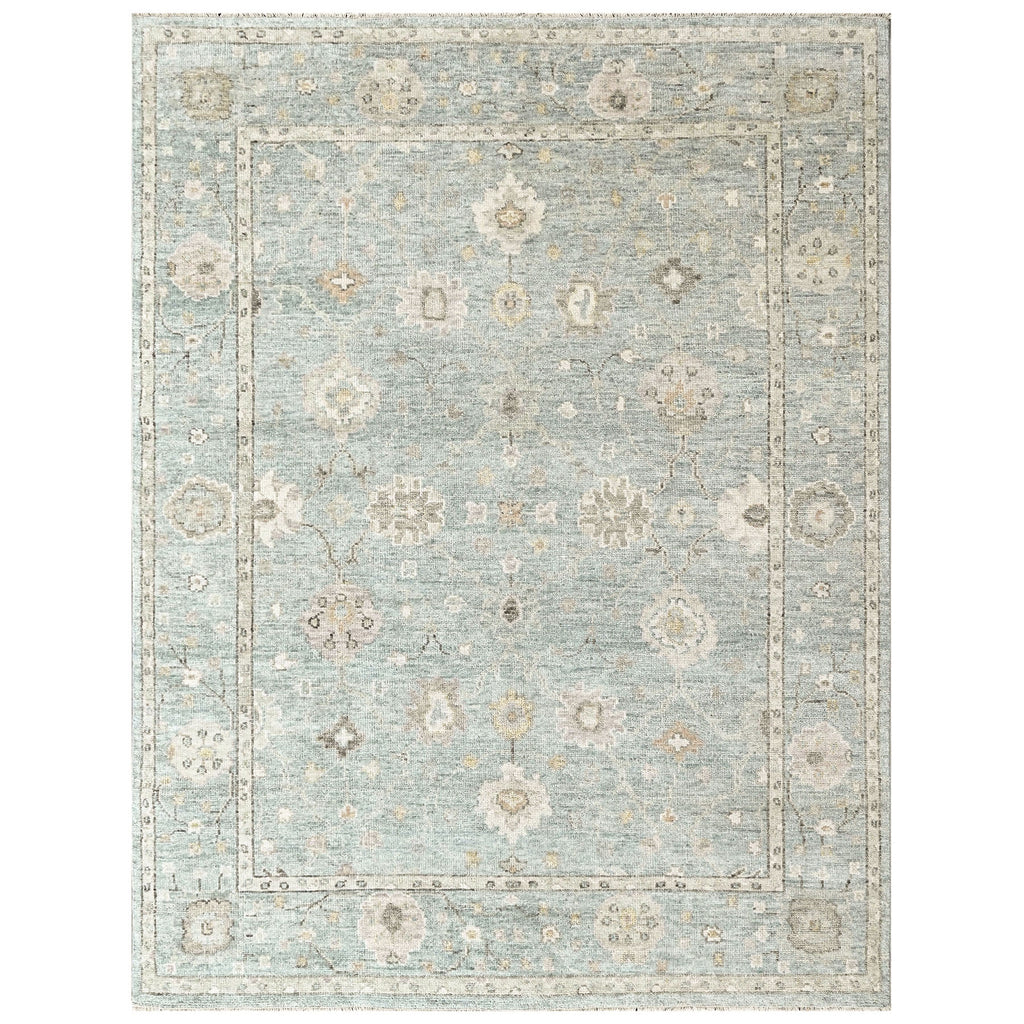 9x12 Celedon, Ivory, Gray Color Hand Knotted Oushak Wool Transitional Oriental Rug