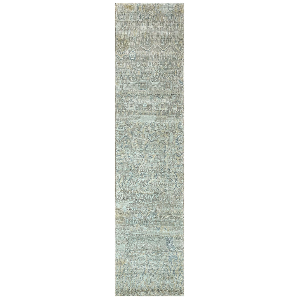 2'3x10 Celedon, Gray, Blue Color Hand Knotted Oushak Wool Modern Oriental Rug