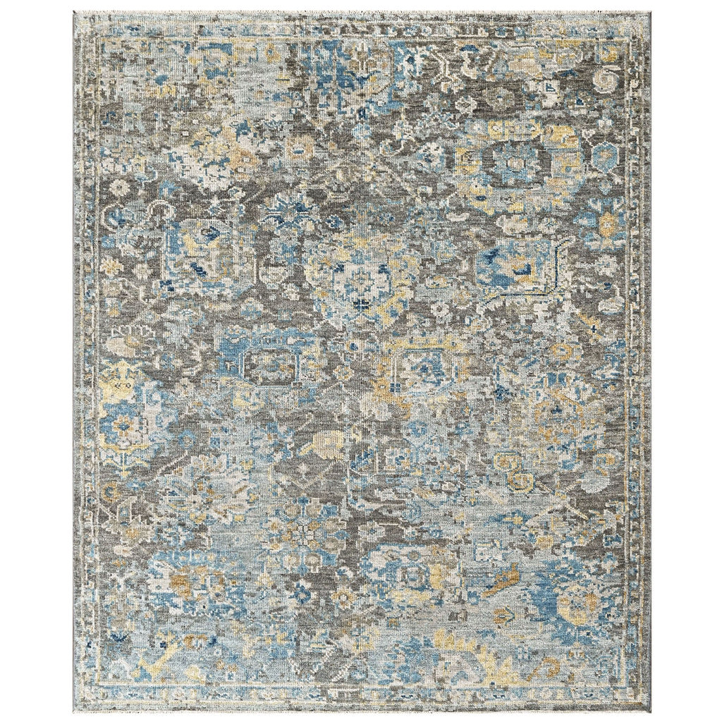8x10 Gray, Blue, Light Gold Color Hand Knotted Oushak Wool Transitional Oriental Rug