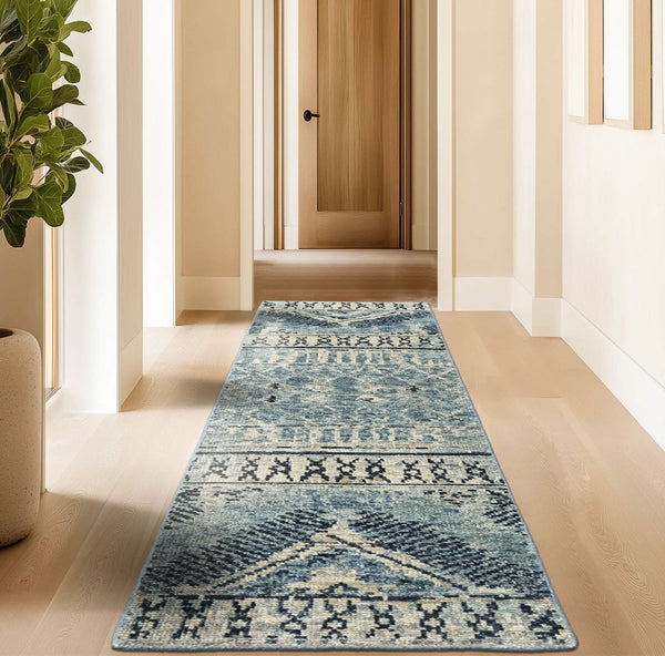 Multi Size Blue Gray Navy Color Hand Knotted Oushak Wool  Oriental Rug