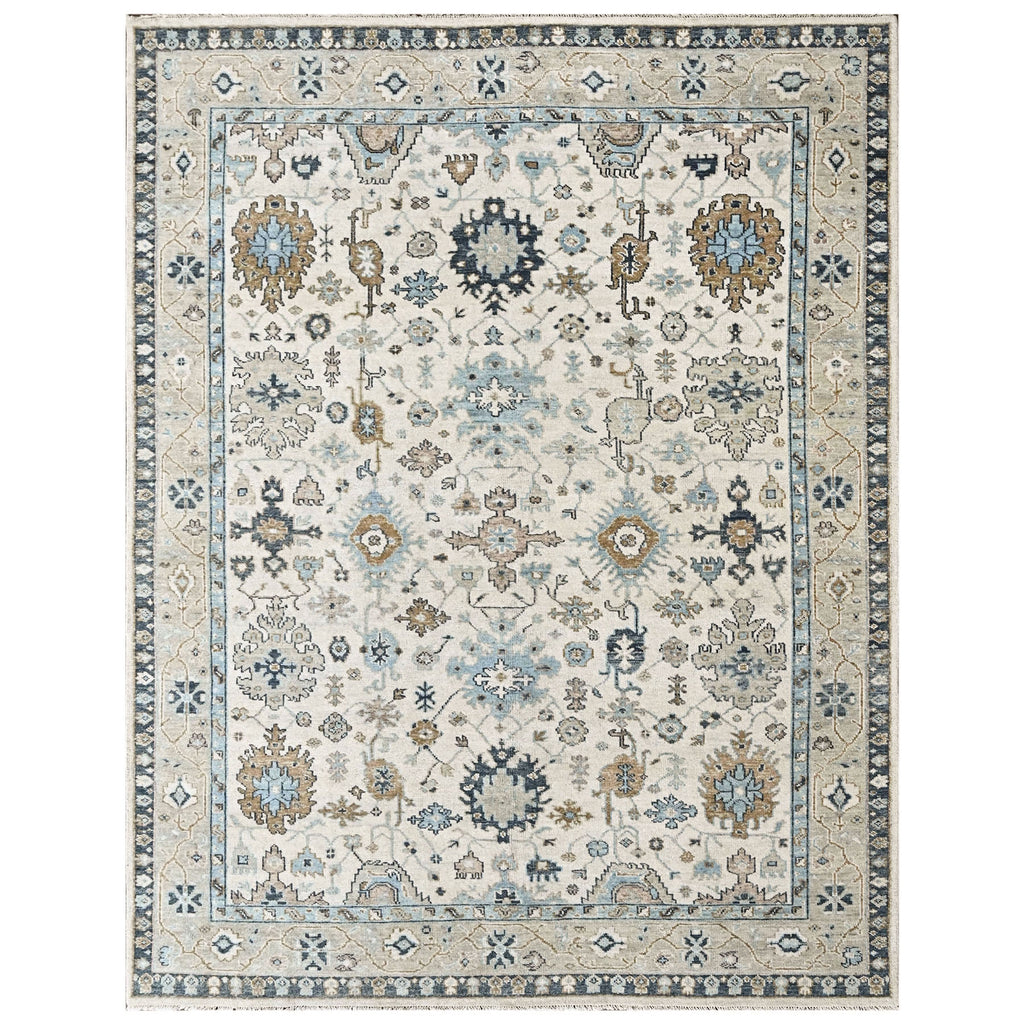 9x12 Beige, Brown, Gray Color Hand Knotted Oushak Wool Transitional Oriental Rug